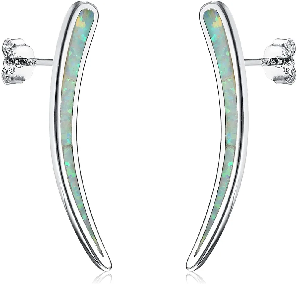 Opal Ohr Cuff Ohrringe 925 Sterling Silber geschaffen Feuer Opal Bar Crawler Kletterer Ohrringe Schmuck Geschenke für Frauen