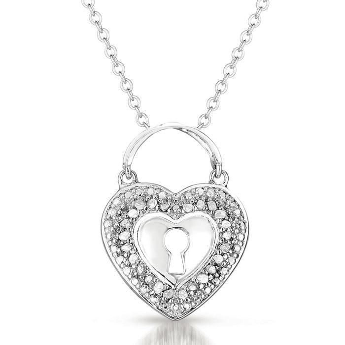 Sterling Silber Herz Lock Diamant Anhänger Halskette