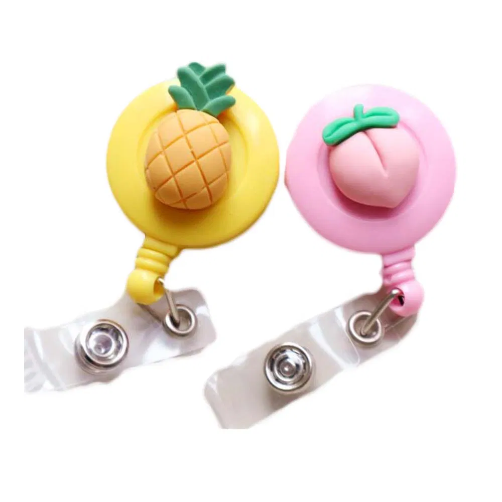 2 Stück Gelb Pink Zurückziehbare Abzeichen Clip Ananas Pfirsich ID Name Tag Abzeichen Halter für Krankenschwester Arzt Büro Schule