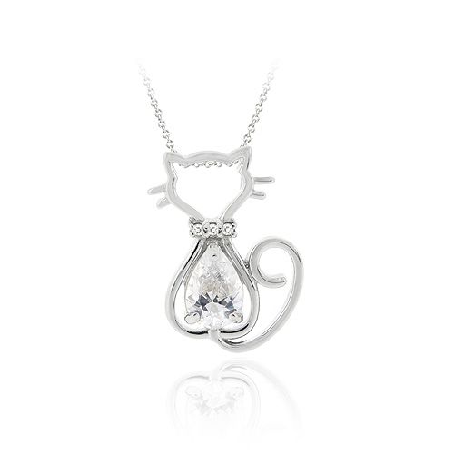 Sterling Silber CZ Cat Silhouette Slide Anhänger