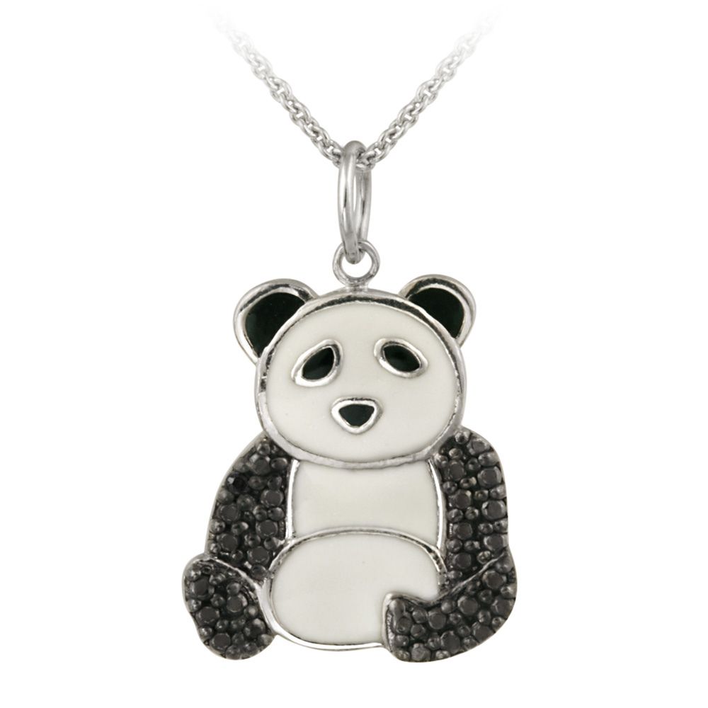 Sterling Silver Black Diamond Accent Enamel Panda Bär Anhänger