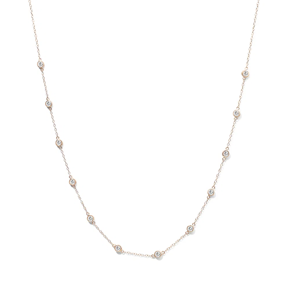 Sterling Silber Bezel-Set Diamant Station Halskette (1 cttw, J-K - Farbe, I1 - I2 Klarheit)