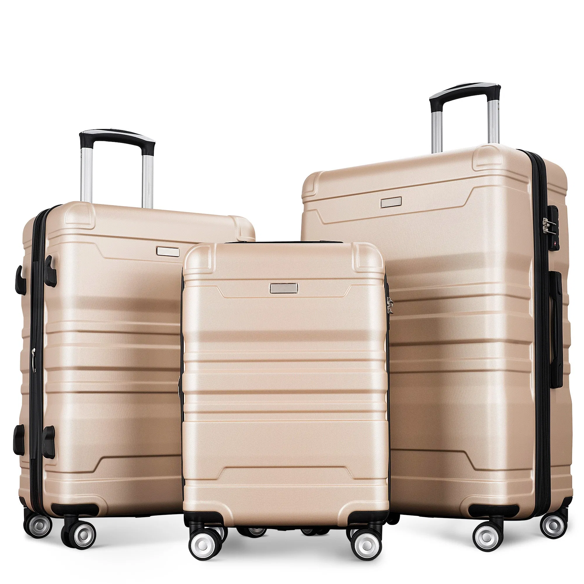 Gepäckset Neues Modell Erweiterbarer ABS Hardshell 3pcs Freiheit Gepäck Hardside Leichtbau Langlebiger Kofferset Spinner Wheels Koffer mit TSA Lock 20''24''28'' (Champagner)