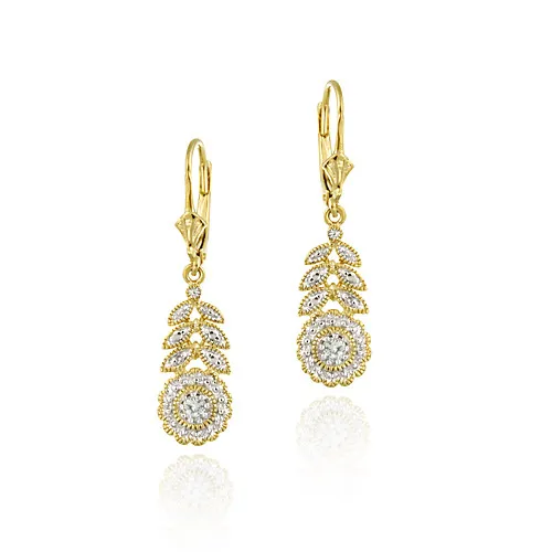 18 Karat Gold über Sterling Silber Blau Topaz & Diamant Akzent Blumen Ohrringe