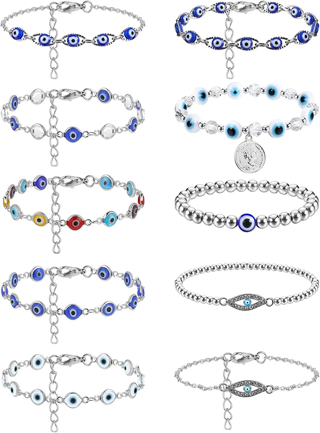 10 Stück 14K Gold beschichtete böse Augen Armband für Frauen Männer; einstellbares glückliches türkisches Amulett böse Augen Chian Armband für Schutz und Segen