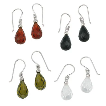 Sterling Silber Weiß, Rot, Oliven, Schwarz CZ Briolette Tränentropfen Ohrring Set