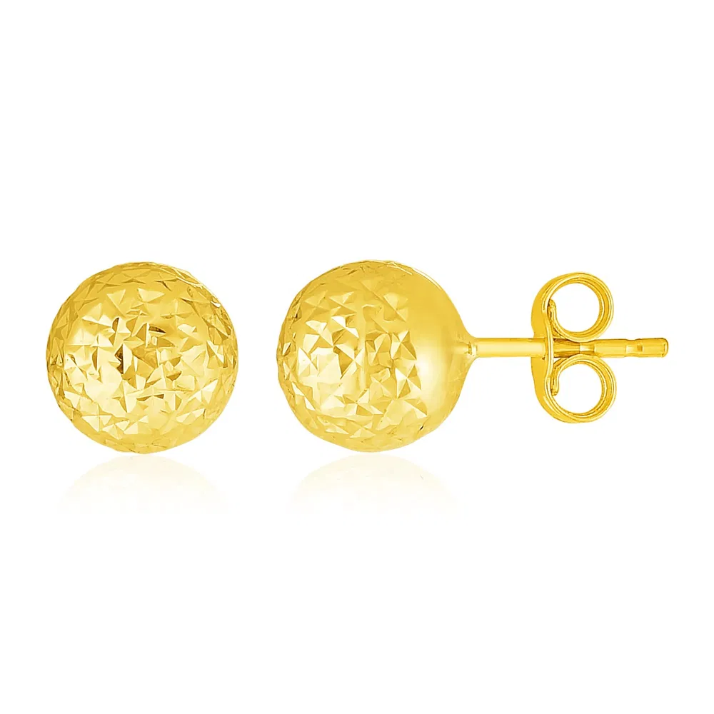 14 Karat Gelbgold Ball Ohrringe mit Kristallgeschnitten Textur (7mm)