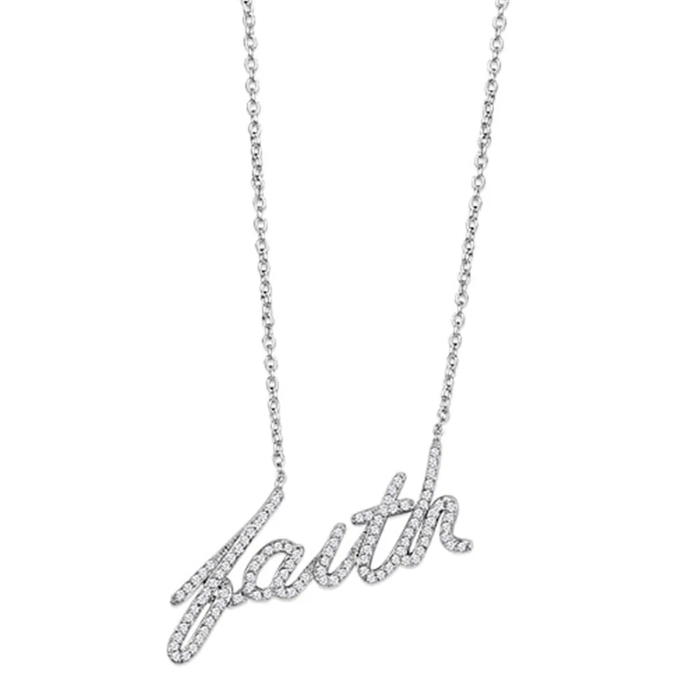 3W458 - Rhodium-Messing - Halskette mit AAA-Klasse CZ in Clear