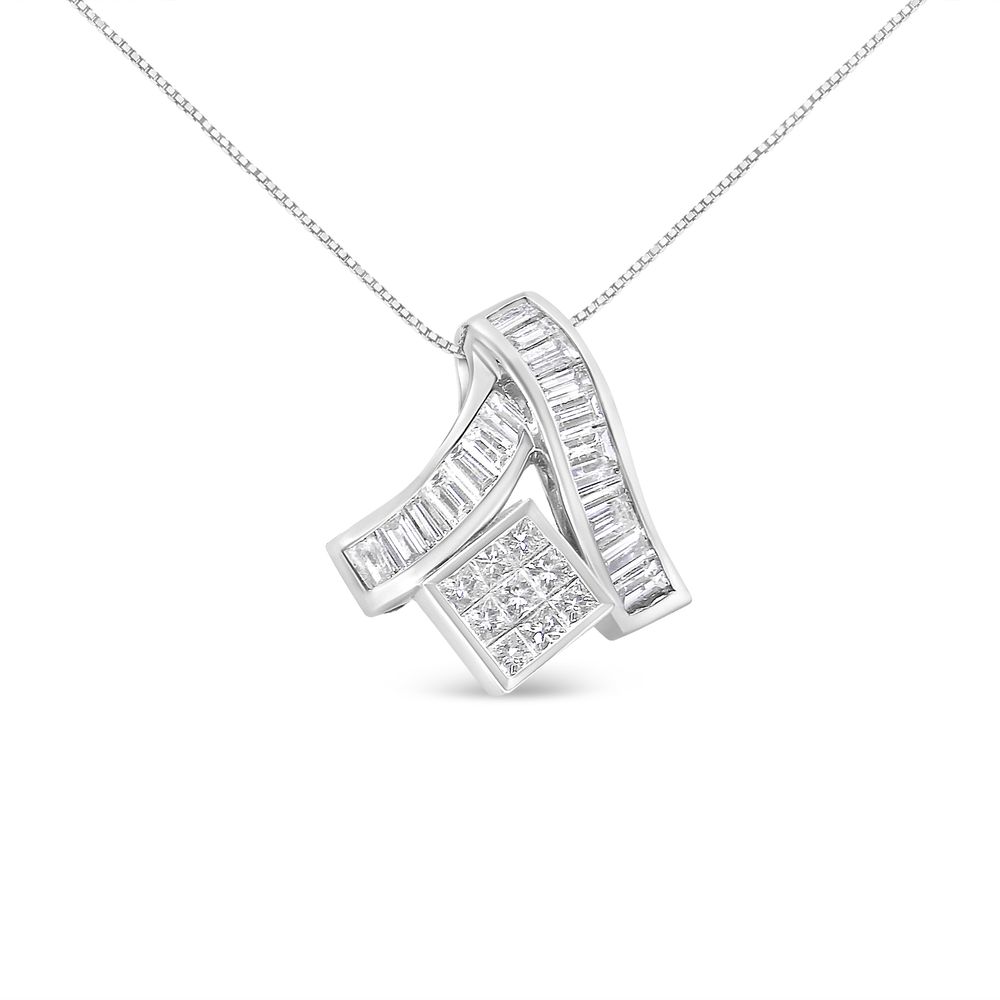 14K Weißgold 1 7 / 8 cttw Prinzessin und Baguette Cut gemischte Geometrie Diamant Anhänger Halskette (G-H, SI1 - SI2)