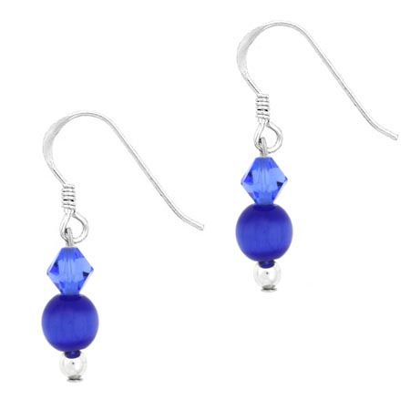 Sterling Silver .925 Royal Blue Glass Cats Eye Echtes Swarovski Elemente Perlen Perlen Ohrringe