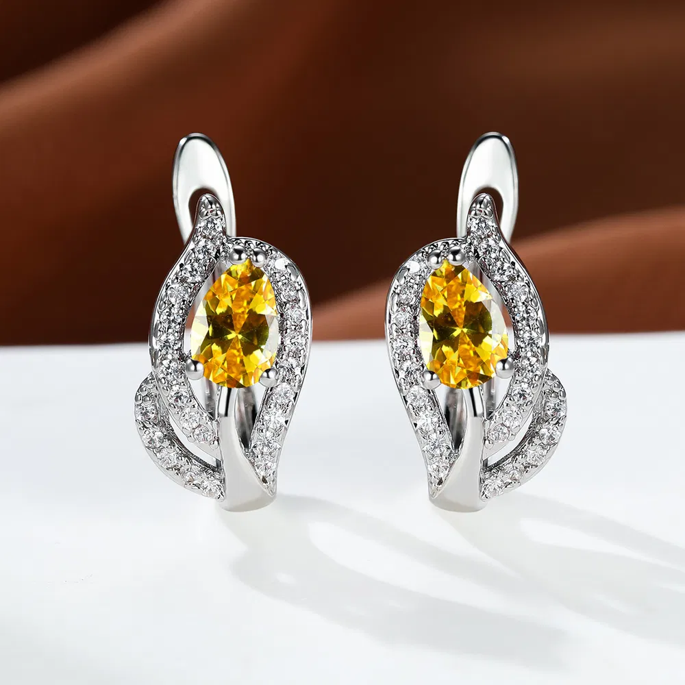 Wassertropfen Stein Hoop Ohrringe für Frauen Luxus-Multikarben Zirkonia Blatt Crystal Silber-Farbe Hochzeit Hoop Ohrringe