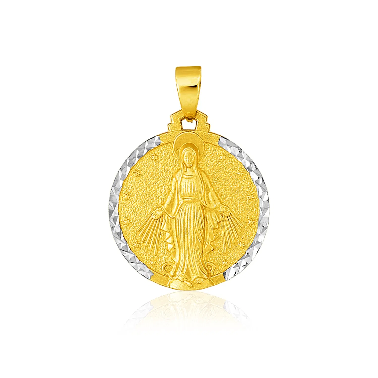 14 Karat Zwei-Ton - Gold Runde Religiöse Medaille Anhänger
