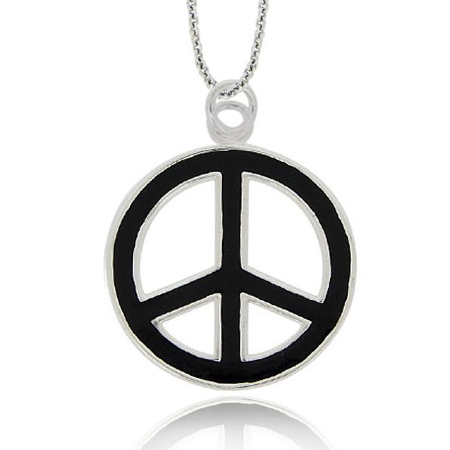 Sterling Silber schwarzer Email Open Peace Sign Hänger