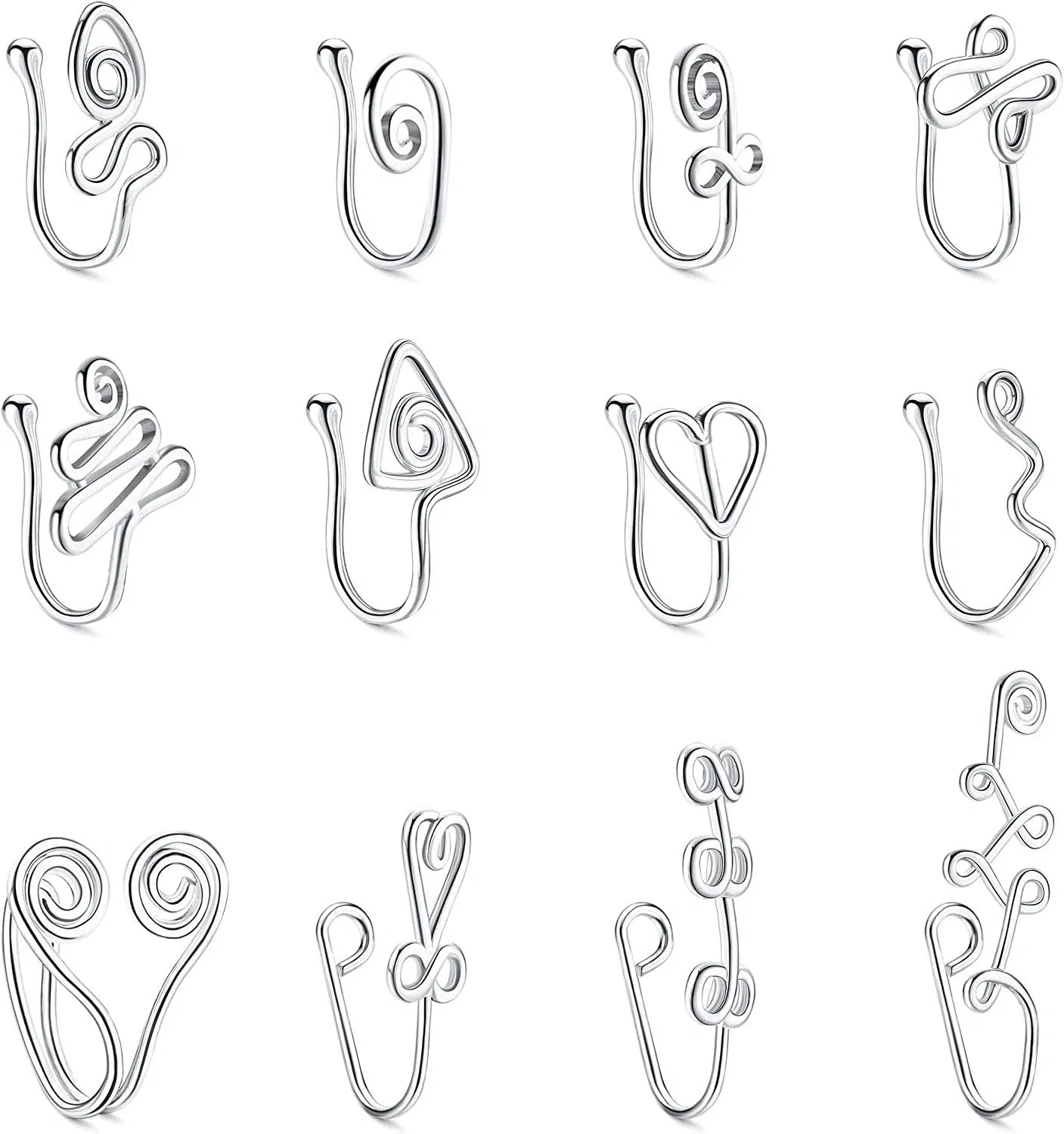 16Pcs Falsche Nasenringe für Frauen Einstellbarer Comfor-Fit Clip auf Nasenmanschette Nicht-Piercing Afrikanischer Stil