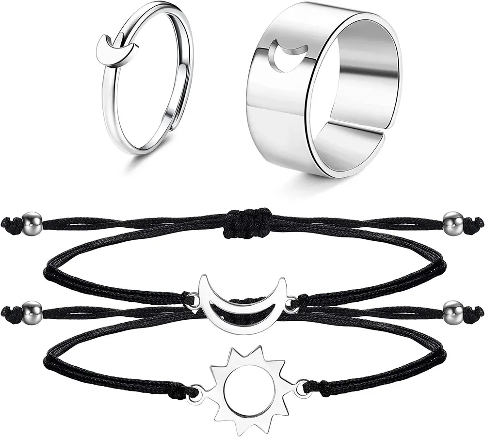 Seil geflochtenes Paar Armbänder einstellbares Paar Ringe Sonne und Mond Ringe Passendes Armband Valentinstag Geschenk für Freund Freund Freund Frau Männer Ihn und Sie