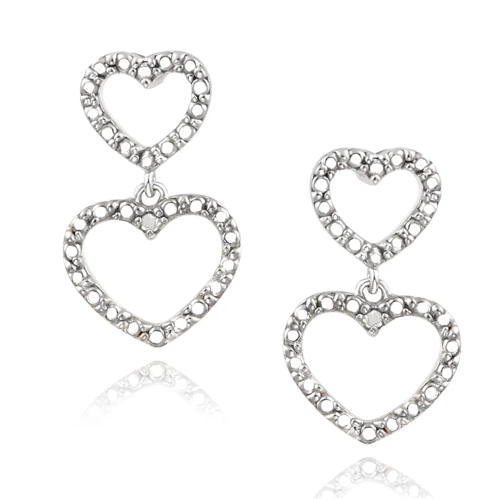 Sterling Silber Diamant Accent Graduating Open Hearts Hanging Ohrringe