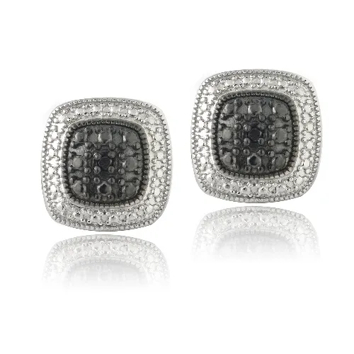 Silberton schwarzer Diamant Akzent Square Stud Ohrringe
