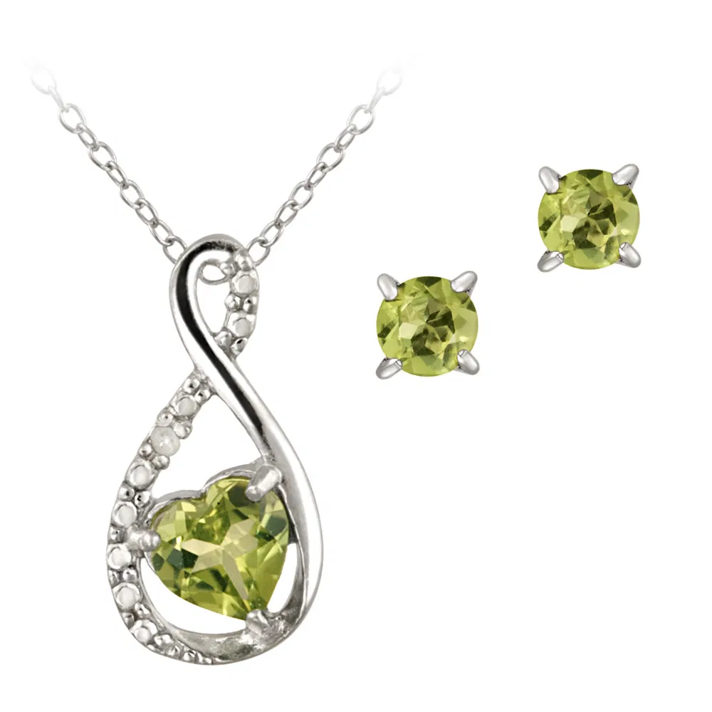 Sterling Silber Peridot & Diamond Accent Swirl Herz Halskette und Ohrringe Set