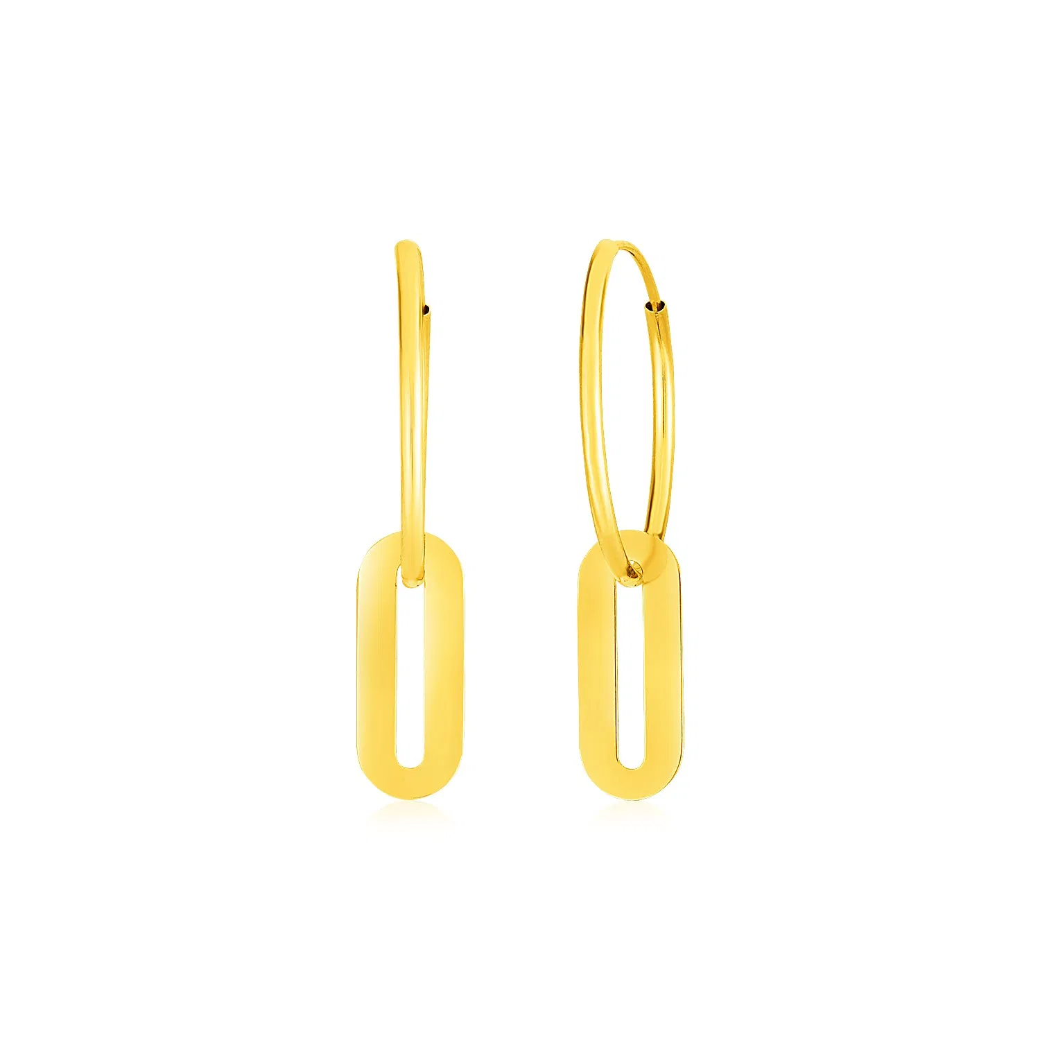 14 Karat Gelbgold Huggie-Stil - Hoop-Ohrringe mit Papierklip-Link - Tropfen