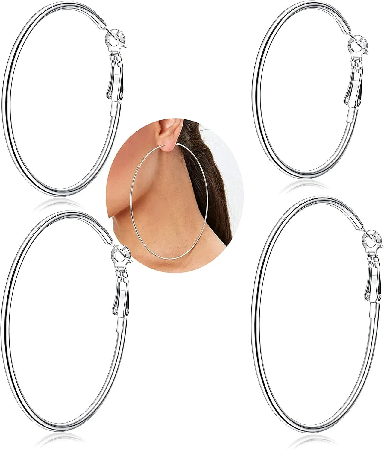 4 Paare 18K Gold Plated Big Hoop Ohrringe für Frauen Edelstahl Ohrringe Set Geschenk für Frauen (2'' 2,5'' 3'' 4'')