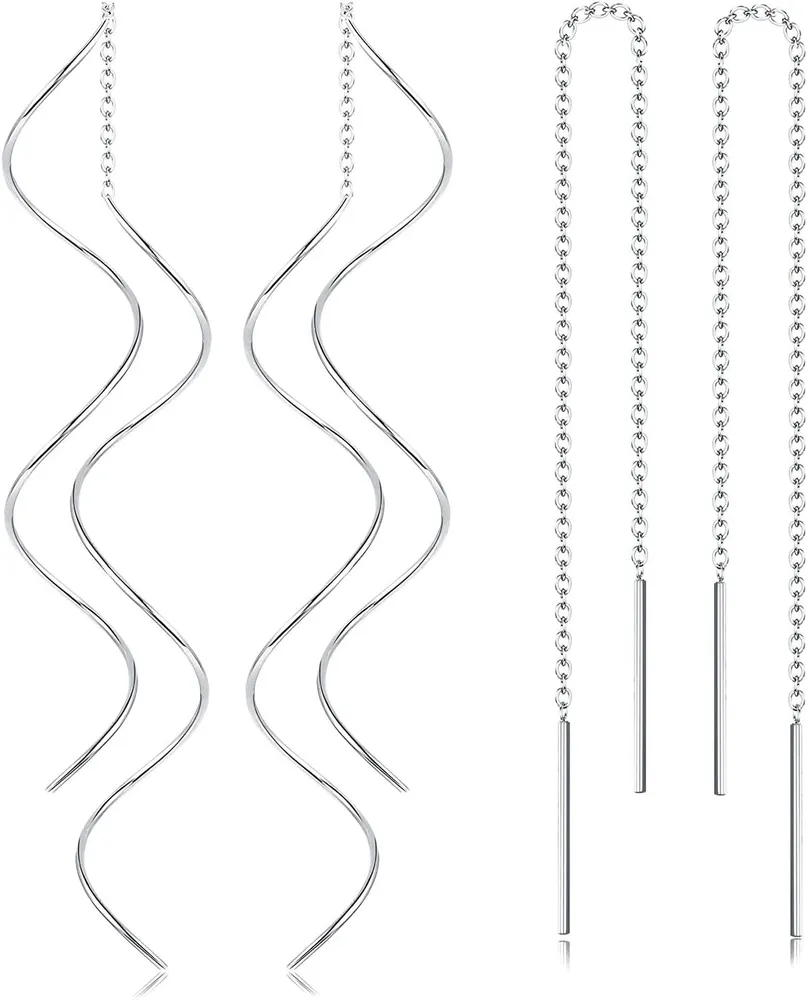 2 Pairs Stainless Tassel Threader Ohrringe für Frauen Leichtgewicht Welle Threader Dangle Drop Minimalist Chain Ohrringe Set
