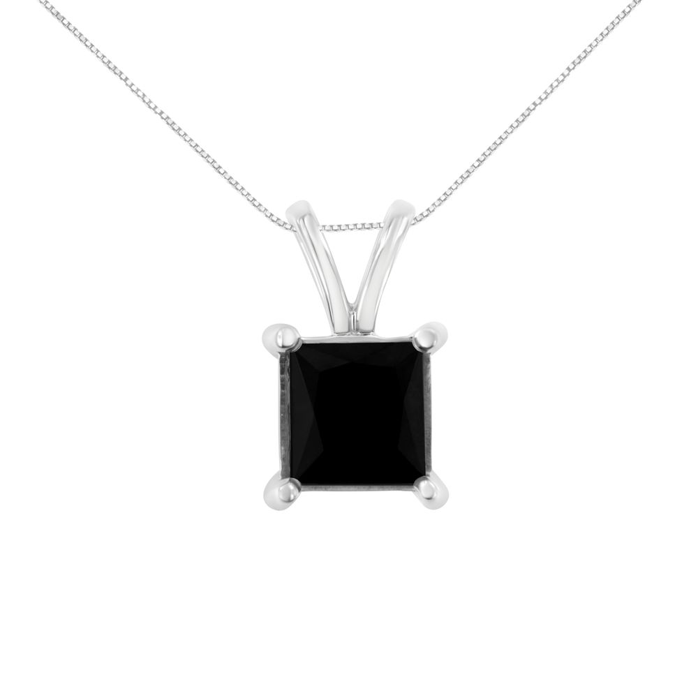 .925 Sterling Silber behandelt Schwarz Prinzessin Diamant Solitaire Anhänger Halskette (Schwarz)