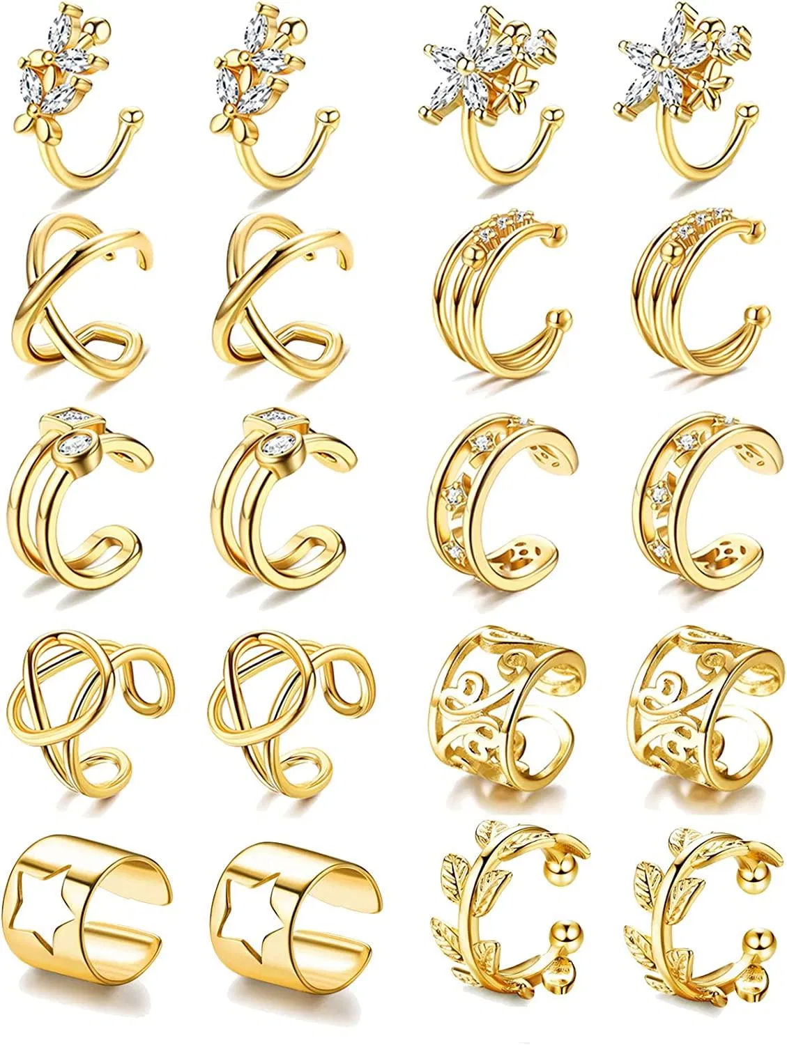 10 Paare Ohr Manschetten Ohrringe für Frauen verstellbare Nicht-Piercing Ohr Manschetten Cubic Zirkonia Clip On Cartilage Helix Wrap Ohrringe Set