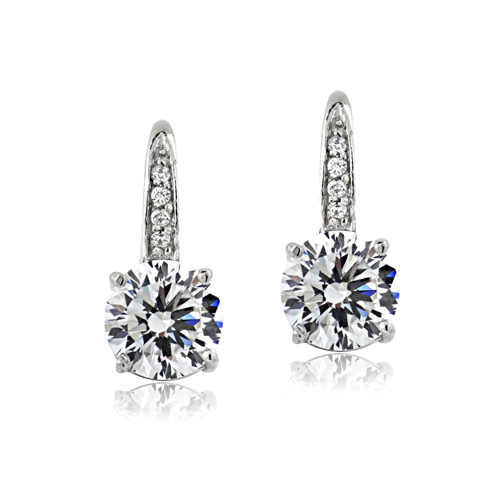 Platin Plated Sterling Silber 100 Facetten Cubic Zirkonia Round Drop Leverback Ohrringe (4cttw)