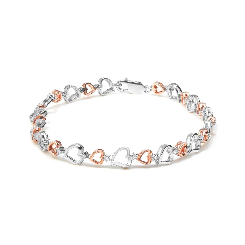 14 Karat Rose Gold Plated .925 Sterling Silber 1 / 4 Cttw Diamant Heart Link Armband (I-J Farbe, I2 - I3 Klarheit) - Größe 7