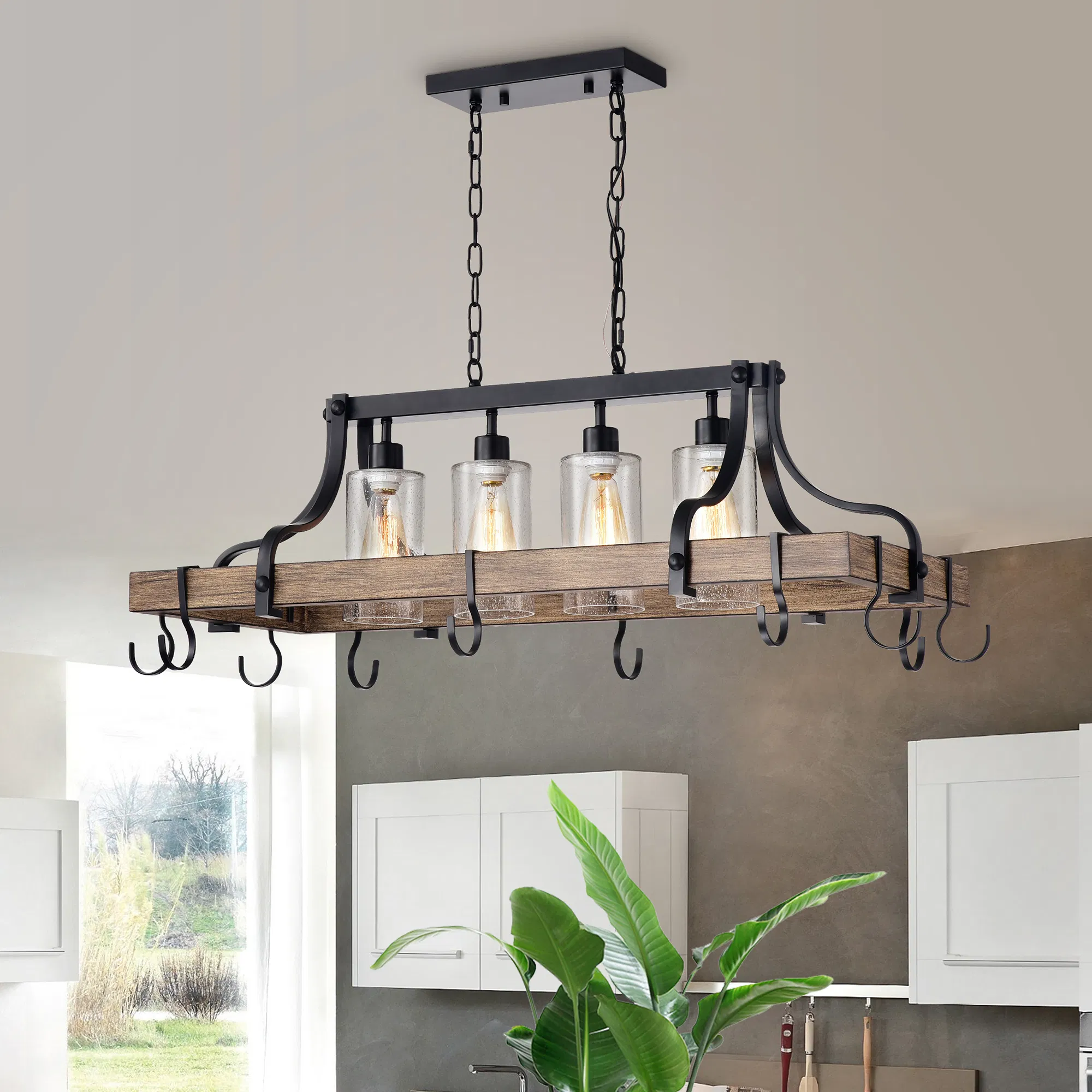 Blakes 4 - Licht Faux-Wood Metall Küche Insel Kronleuchter