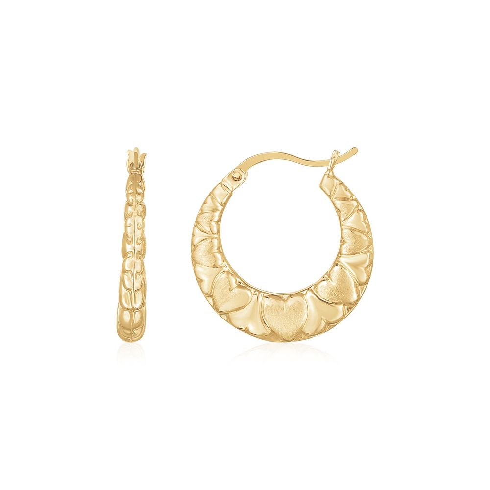 14 Karat Gelbgold Puffed Heart Graduated Hoops