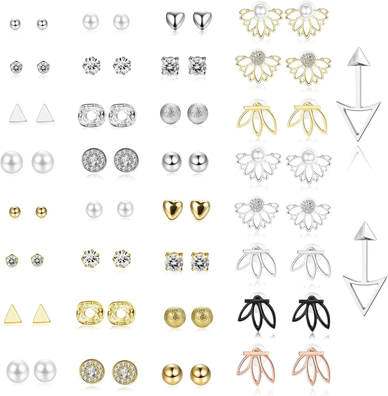 33 Paare Ohrjacke Stud Assorted Multiple Stud Ohrringe Set für Frauen Mädchen süße kleine Vintage Ohrringe Peel CZ Lotus Ball Stud Ohrringe