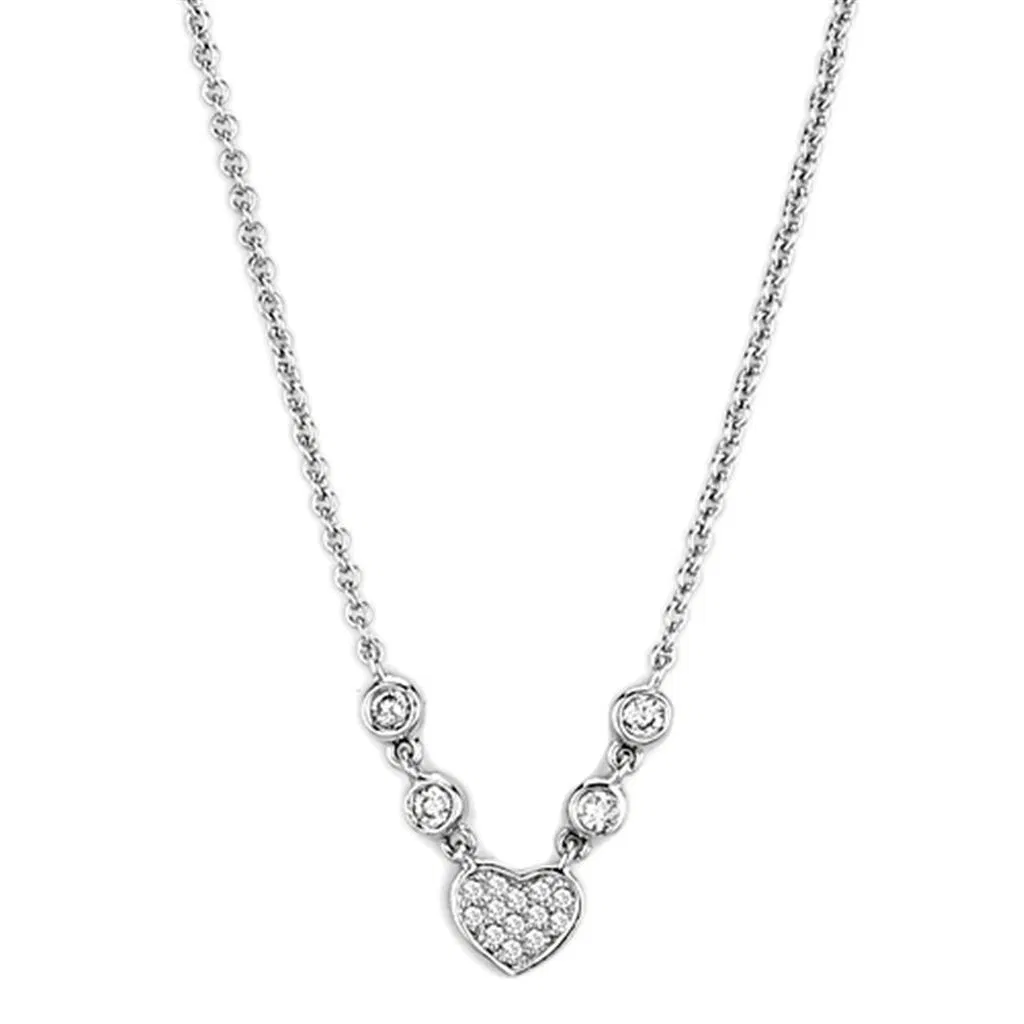 3W449 - Rhodium-Messing - Halskette mit AAA-Klasse CZ in Clear