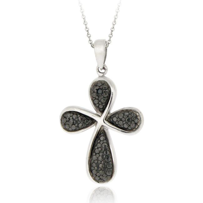 Black Diamond Accent Ribbon Cross Halskette