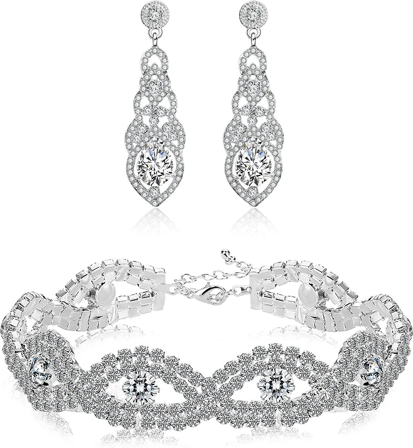Brauthochzeit Schmuckset für Frauen Armbänder und Dangle Tränentropfen Ohrringe Set für Frauen Schmuck mit klaren Kristallen gemacht