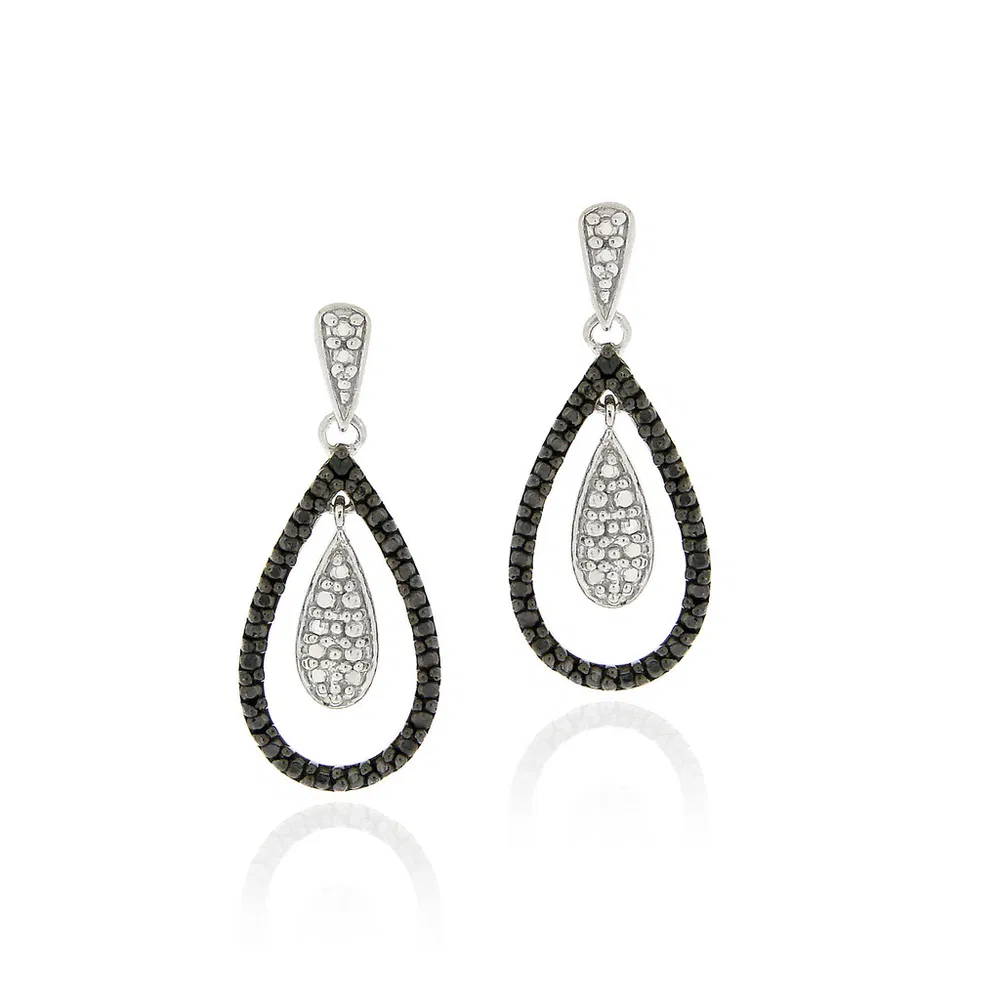 Sterling Silver Black Diamond Accent Double Teardrop Dangle Ohrringe