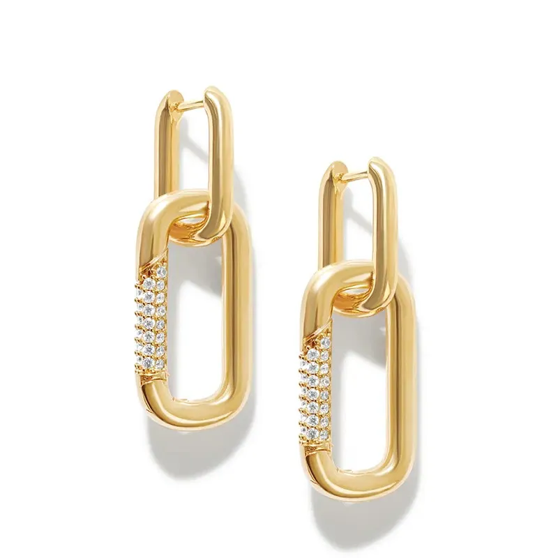 Geometrische Doppelring-Lock - Ohrringe mit Diamant Simple Mesh Red Vintage Hip-Hop - Ohrringe