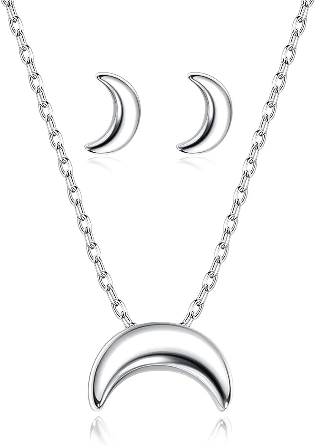 925 Sterling Stern / Herz / Mond / Punkt Halskette Ohrringe Set für Frauen Mond Stern Ohrringe Stud Dot Herz Halskette Sterling Choker Halskette Geschenk für Frauen Teenager Geschenk