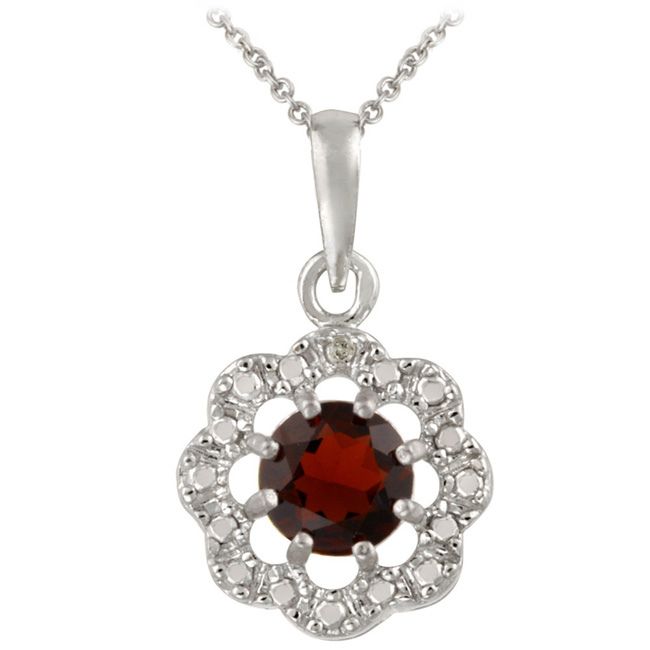 Sterling Silber Garnet & Diamant Akzent Blumen Anhänger