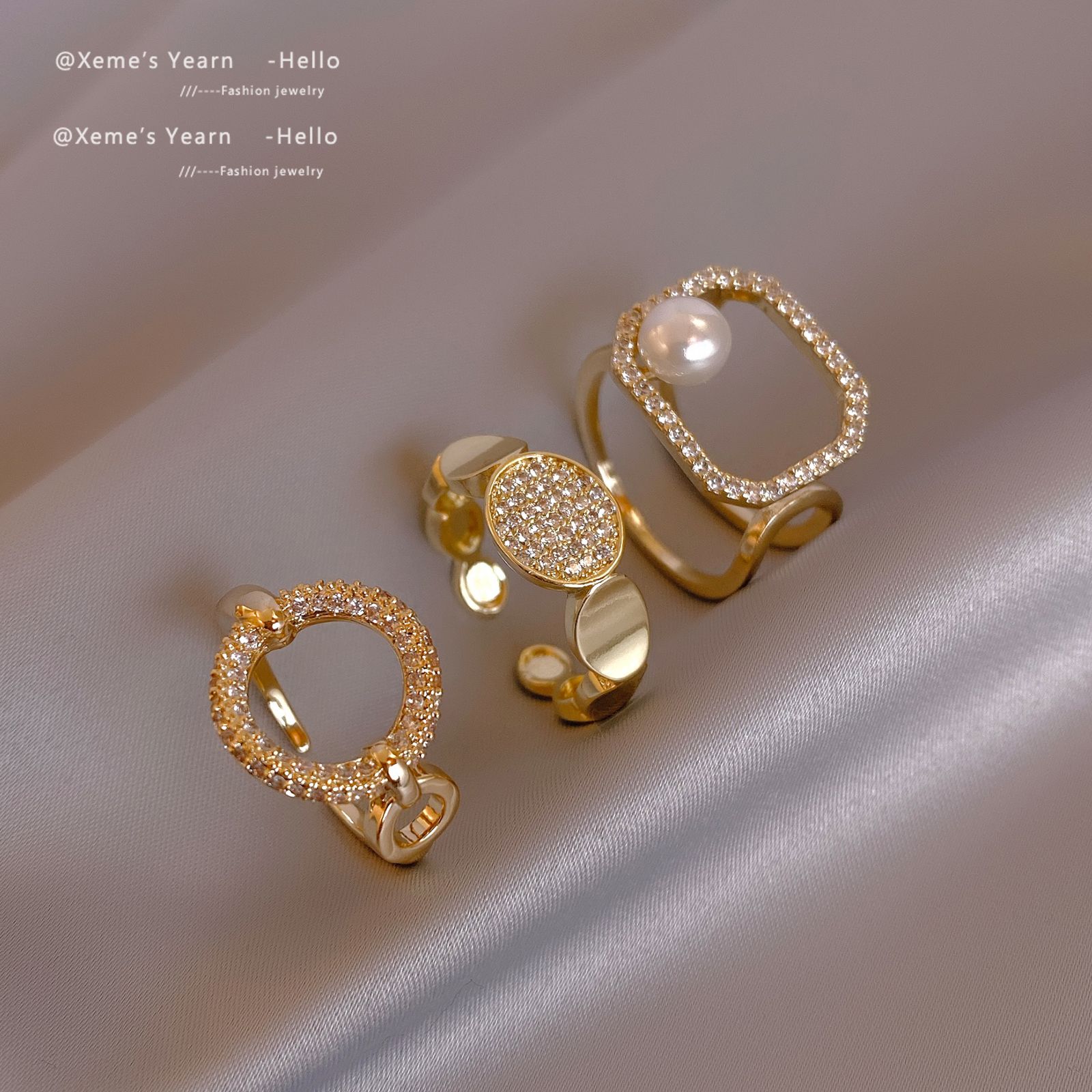 2022 neue klassische geometrische rund quadratische einstellbare goldfarbe Ringe koreanische Mode-Schmuck für Frau Mädchen Party-Set Accessoires