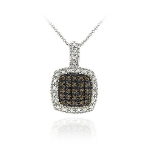 Sterling Silber 1 / 4ct TDW Champagner Diamant Quadrat Anhänger