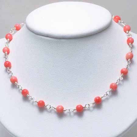 Sterling Silver Pink Coral Beaded Halskette