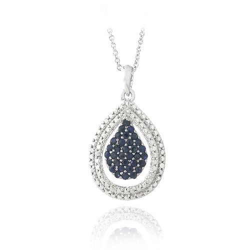 Silberton Diamant Akzent Sapphire Doppel Tränenhalskette
