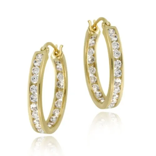 18 Karat Gold über Silber 20mm Kanal Set CZ Hoop Ohrringe