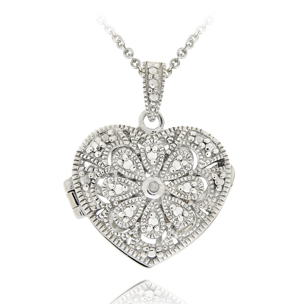 Sterling Silber Diamant Akzent Filigree Herz Halskette