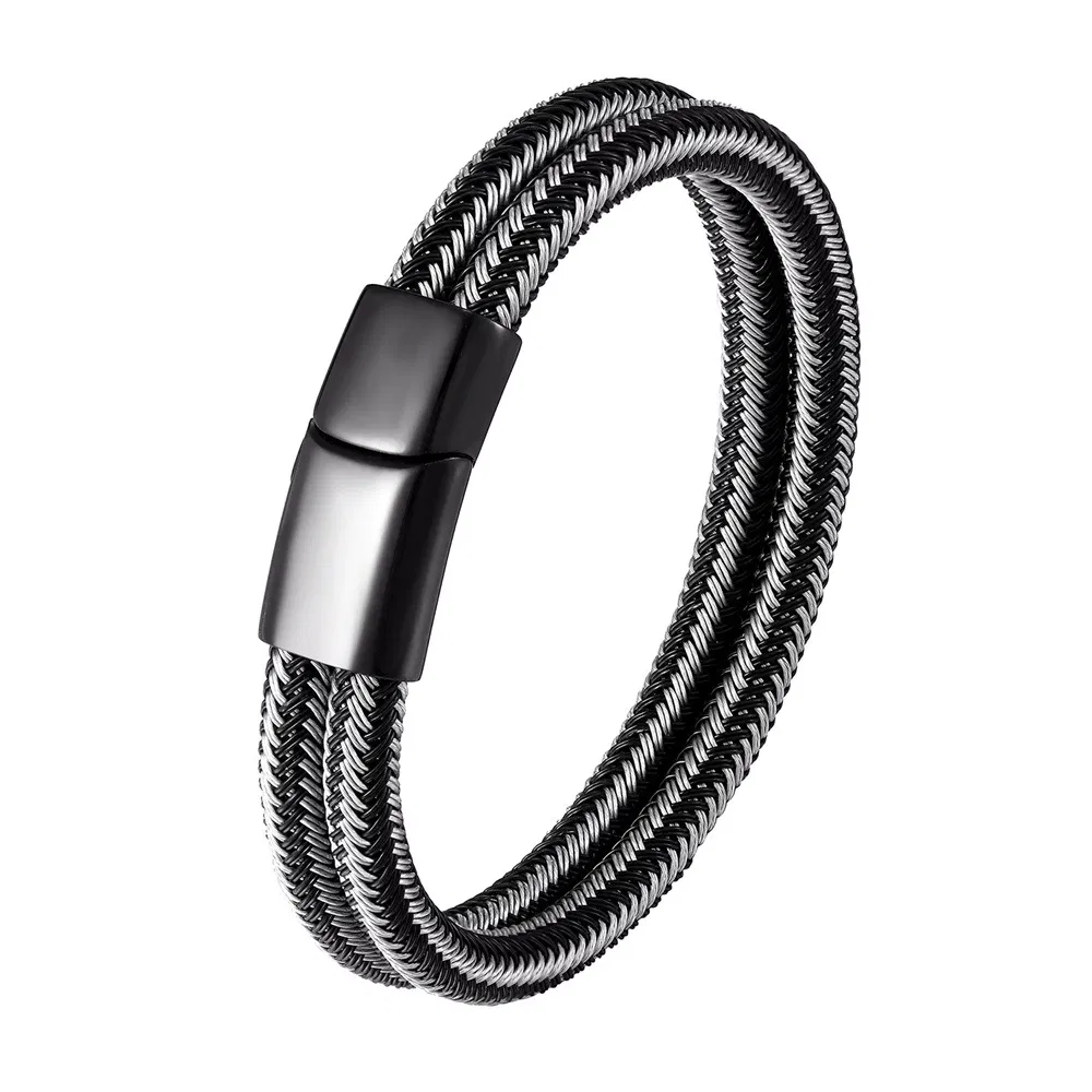 Männer Stahl Draht Gewebe Edelstahl Doppel-Loop - Armband