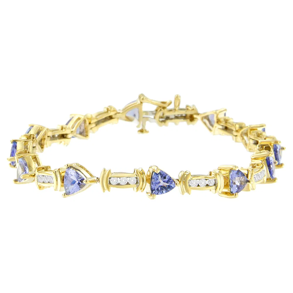 14 Karat Gelbgold Round-Cut Diamant und Tanzanit Armband (5,15 cttw, H-I Farbe, SI2 - I1 Klarheit)