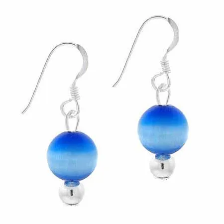 Sterling Silber 6mm Lichtblau Katzen Auge Perlen Dangle Ohrringe