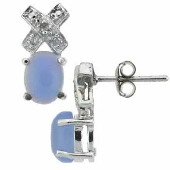 Sterling Silber Diamanten Akzent & Chalcedony X und O O-Ohrringe