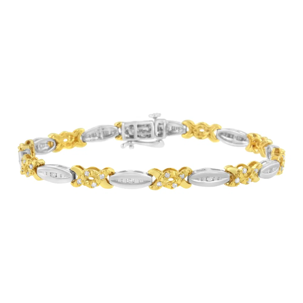 10K Gelbgold Plated .925 Sterling Silber 1 / 2 cttw Kanal Set Round-cut Diamond X Link Armband (I-J Farbe, I2 - I3 Klarheit) - Größe 7,25